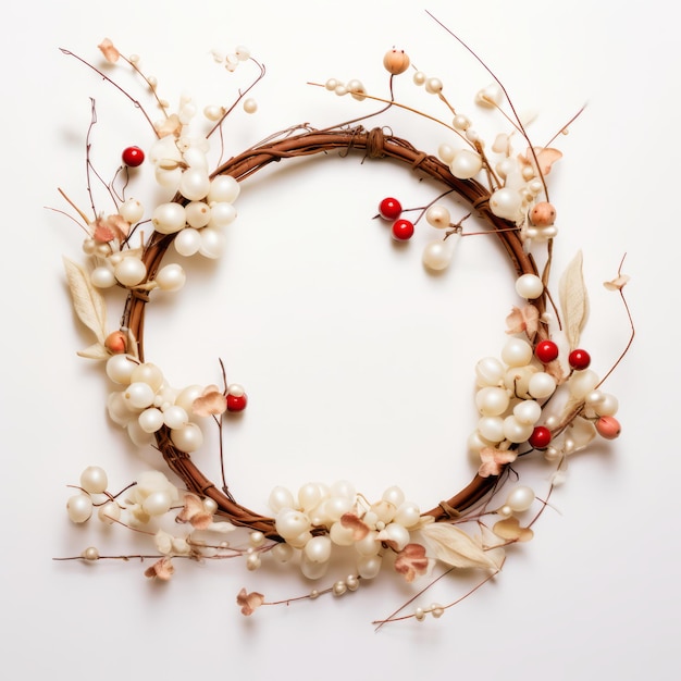 Une couronne de Noël faite à partir de vignes naturelles et ornée de minuscules coquillages