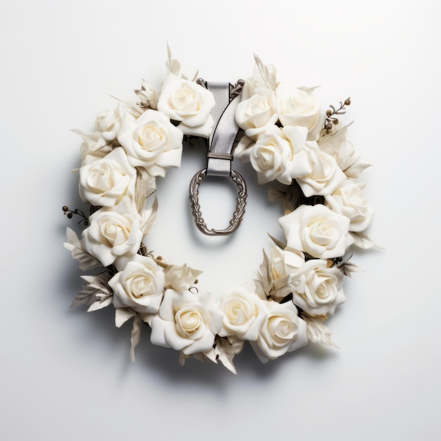 Photo une couronne de noël faite de roses de soie blanches et ornée de minuscules clefs en argent