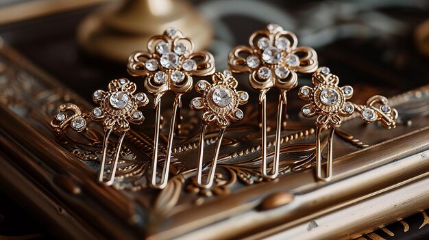 Photo une couronne d'or avec une fleur sur elle est assise sur une table