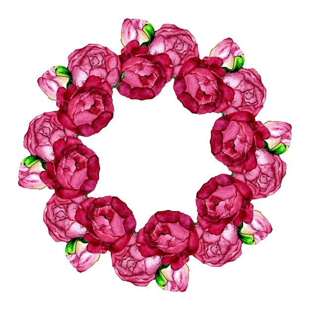 Une couronne de pivoines peintes à l'aquarelle