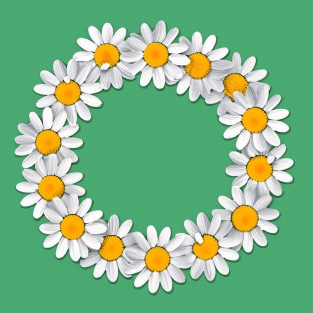 Photo une couronne pleine de beauté de design de cercle de marguerites est affichée sur un fond vert