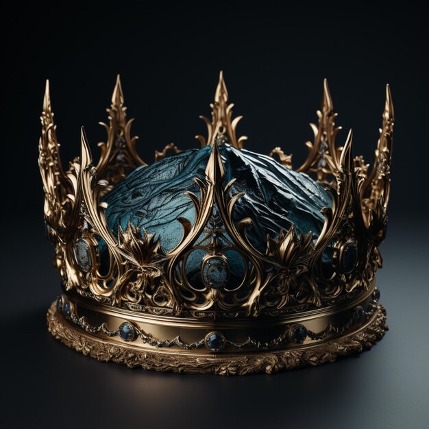 Une couronne de roi d'or isolée sur fond blanc dans le style turquoise foncé et indigo patricia piccinini