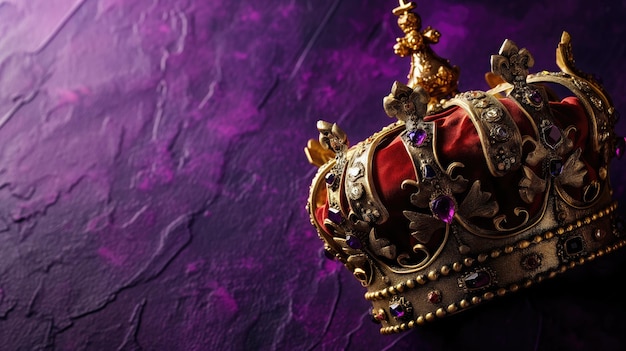 Une couronne royale avec des bijoux sur fond violet