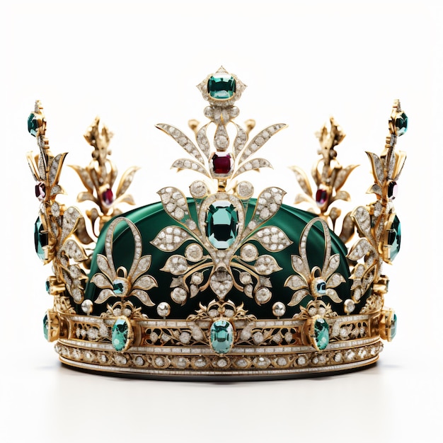 Une couronne royale sur un fond blanc ornée de diamants