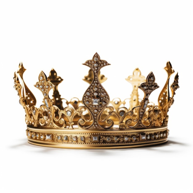 Couronne royale en or avec des diamants sur fond blanc