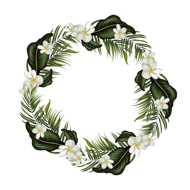 Couronne tropicale avec feuilles vertes et fleurs
