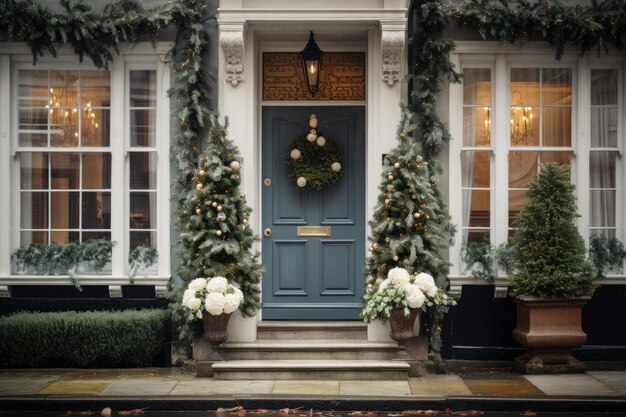 Couronnes de Noël sur une porte bleue