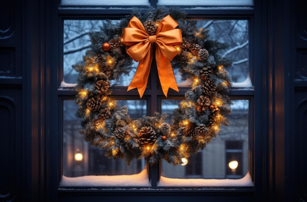 des couronnes sont placées sur les fenêtres pendant les fêtes de Noël