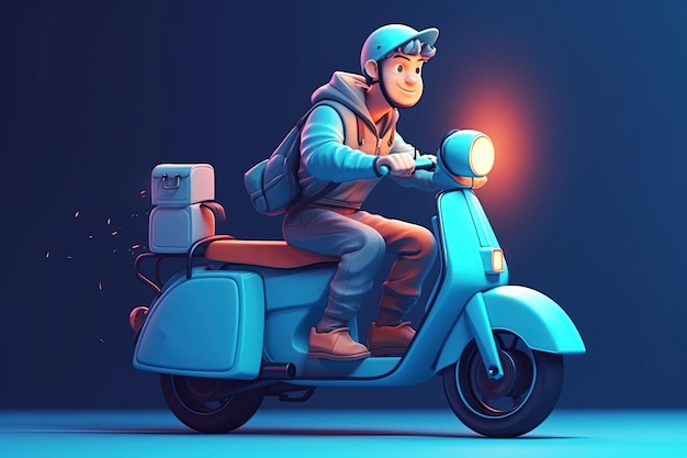 Un courrier sur un scooter bleuIllustration AI générative