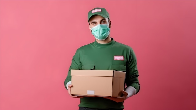 Courrier uniforme vert en service de livraison de repas