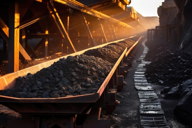 Courroie transporteuse avec des roches minérales extraction et traitement d'une mine minière