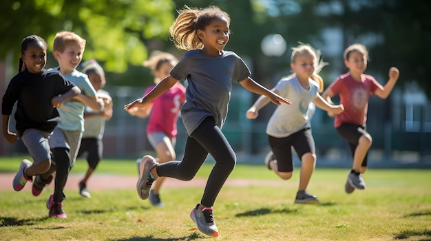 Photo le cours d'éducation physique amusant à l'école