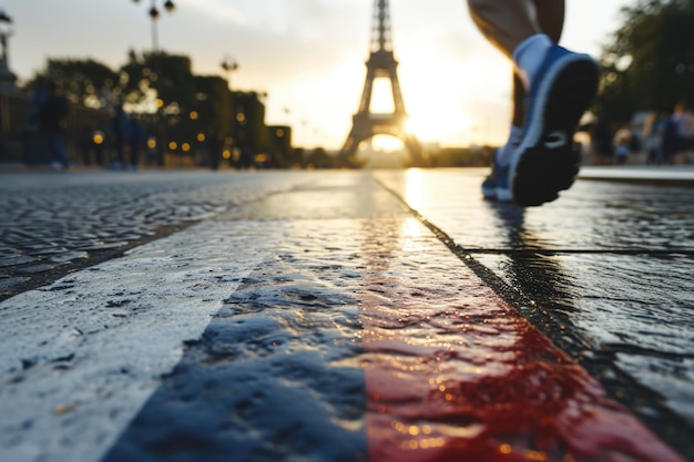 Photo cours à paris france close-up d'athlètes dont les jambes font du jogging dans la rue