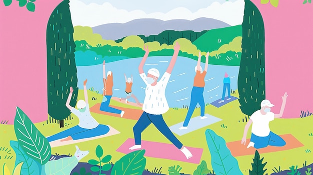 Cours de yoga en plein air dans un parc