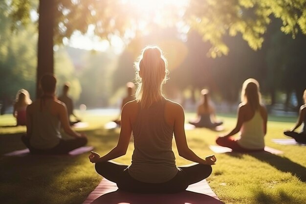 Cours de yoga en plein air pendant l'heure d'or