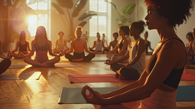 Photo le cours de yoga de pleine conscience est diversifié