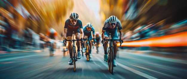 Course cycliste à grande vitesse avec flou de mouvement dans la rue de la ville