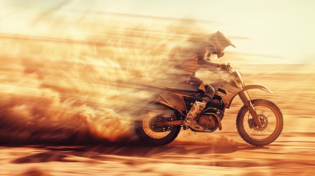 Photo une course de moto dans le désert photographie de capture à double exposition graphics uhd hyper qualité ai génératif