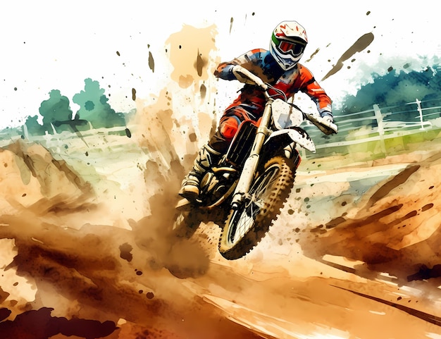 course de motocross aquarelle