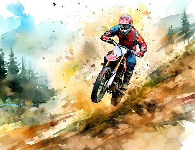 course de motocross aquarelle