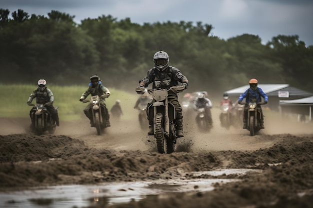 Course de motocross dans une arène de terre boueuse