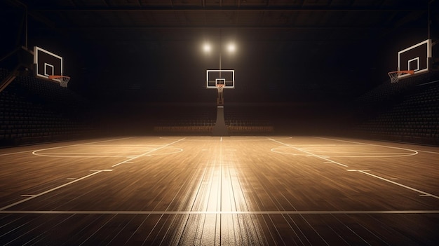 Court de basket-ball avec des lumières et des ombres 3d rendu mock up génératif ai