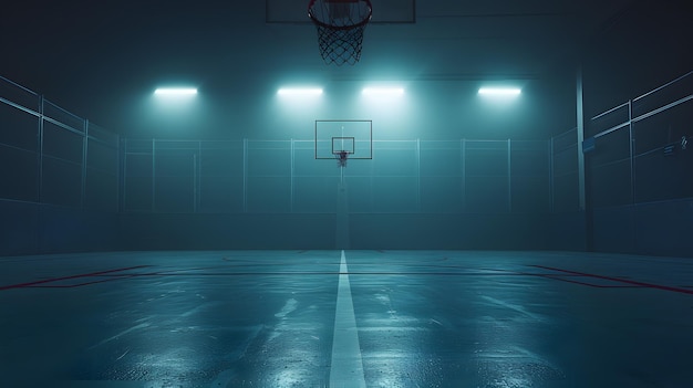 Court de basket vide avec un cerceau de basket