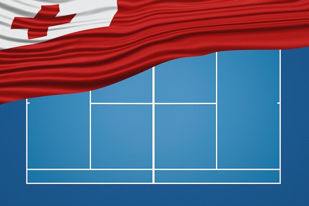 Court de tennis avec drapeau ondulé de Tonga Cour dur
