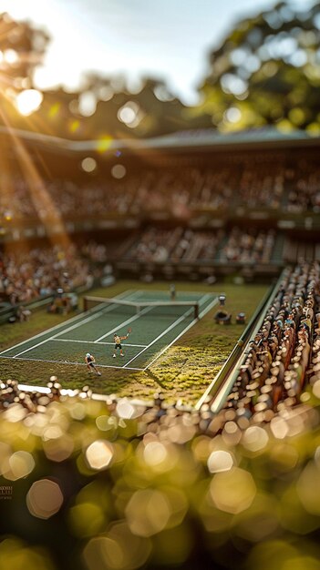 un court de tennis avec une foule de gens qui regardent le match