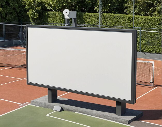 Photo un court de tennis avec un grand panneau d'affichage sur le côté