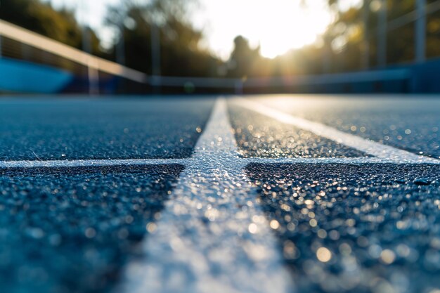 Photo court de tennis avec ia générative de la lumière du soleil et de l'ombre