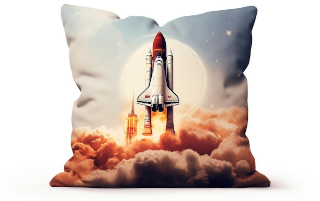 Coussin sur le thème de l'espace sur la toile blanche isolée sur fond blanc