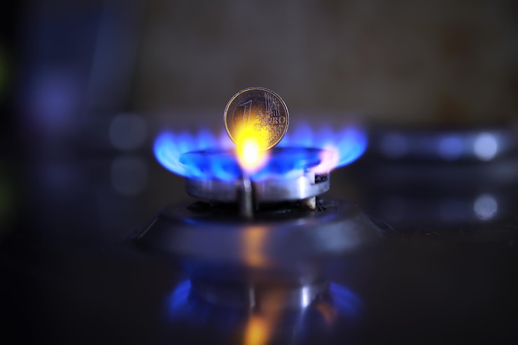 Photo le coût du gaz la crise de l'euro 100 euros sur un brûleur à gaz sanctions sur le gaz russe