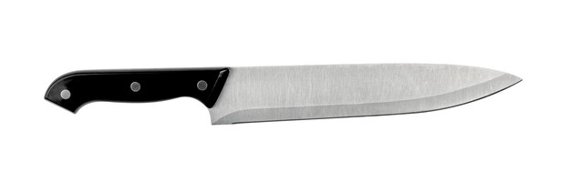 Photo couteau de cuisine et poignée noire isolés sur fond blanc incluent le chemin de coupe