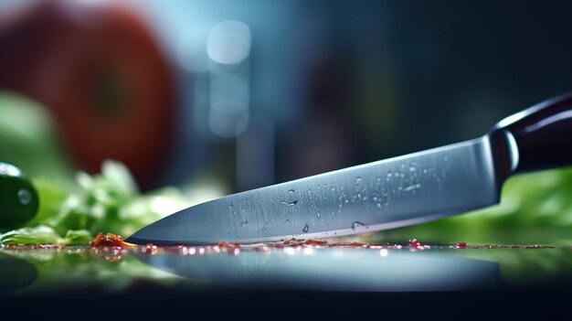 Photo un couteau est sur une table avec des légumes.