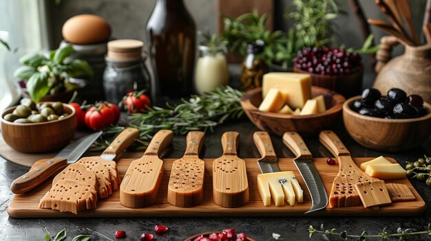 Photo un couteau à fromage en bambou fixe une image affichant l'arrière-plan