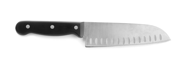 Couteau avec manche noir sur fond blanc