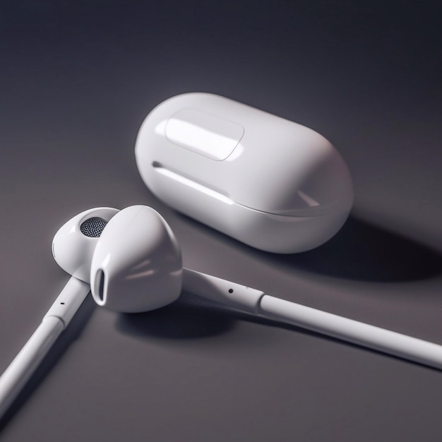 Écouteurs Bluetooth sans fil AirPods et étui de chargement pour Apple iPhone nouveaux Apple Earpods Airpods en fond de boîte générative ai