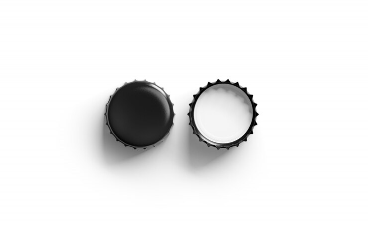 Couvercle de bière noir blanc, vue de dessus, avant et arrière