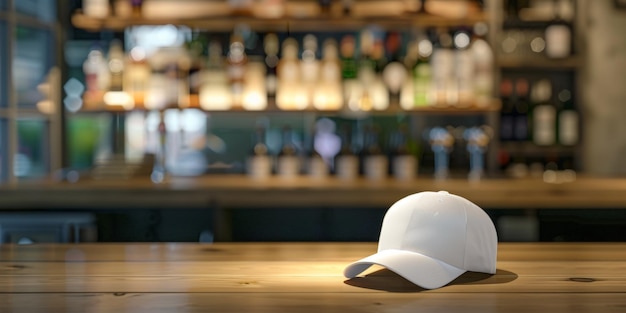 couverture blanche sur maquette de comptoir de bar en bois IA générative