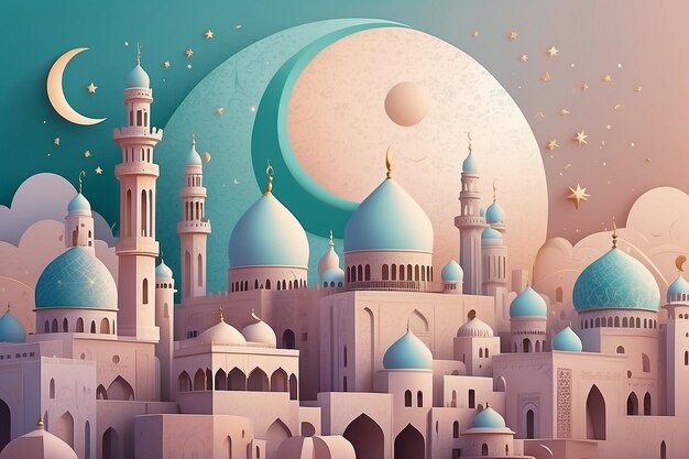 Couverture de carte d'affiche du Ramadan Kareem Design d'art moderne dans des couleurs pastel