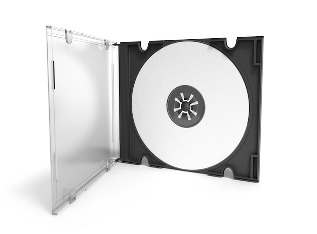 Photo couverture de cd 3d ouverte sur fond blanc