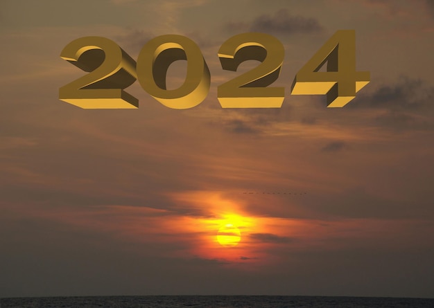 Photo couverture colorée du calendrier pour 2024 à l'aube sur la mer