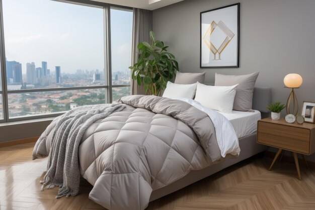 couverture de couette pour le matelas de couchage dans un appartement de luxe d'inspiration moderne