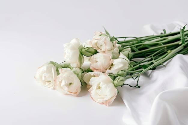 Couverture Eustoma avec fleurs sur fond blanc