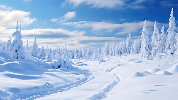 Une couverture immaculée de neige fraîche transforme le monde en une scène de sérénité et de pureté vous invitant à entrer dans un royaume d'émerveillement tranquille. Généré par l'IA