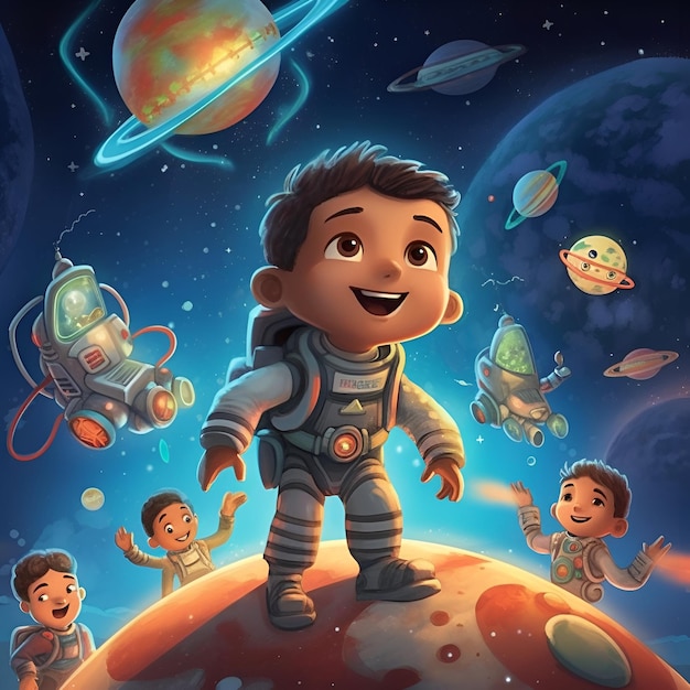 Une couverture de livre pour enfants pour une aventure spatiale.