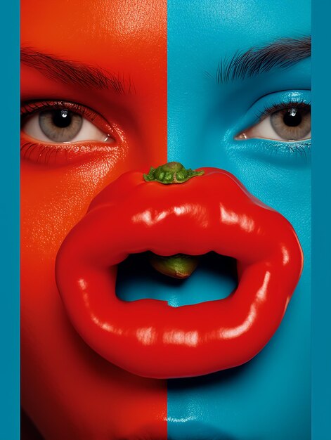Photo couverture de magazine de mode poivre légumes amateurs de chili jour de fête fantaisie affiche peindre le visage