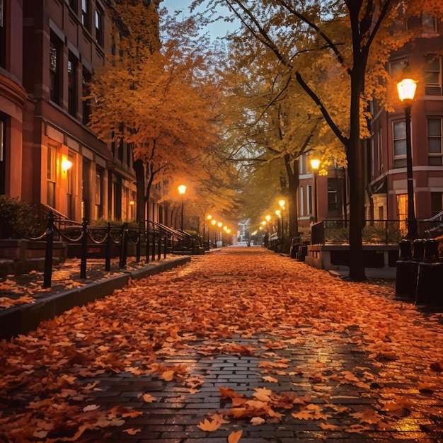 Couverture photo de l'automne sur un trottoir à Boston belle image Ai généré de l'art