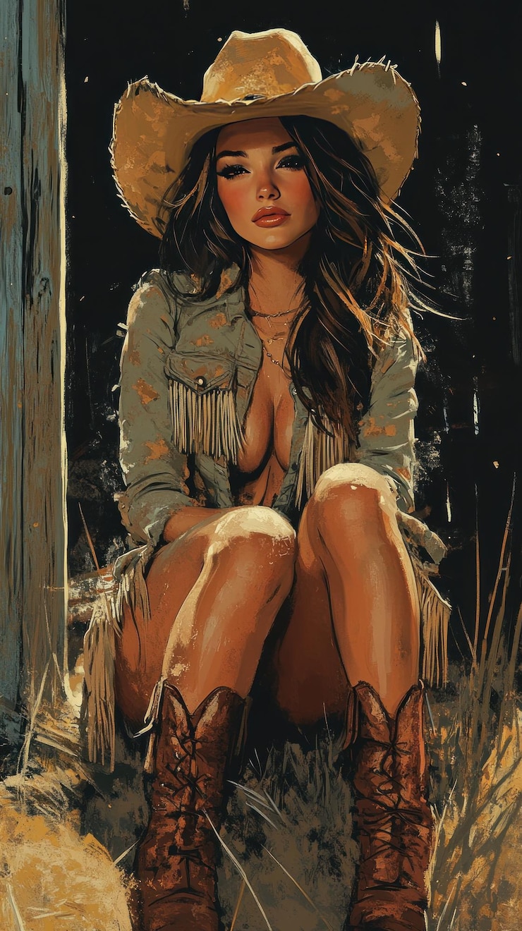 Photo une cow-girl avec un chapeau de cow-boy assise dans l'herbe